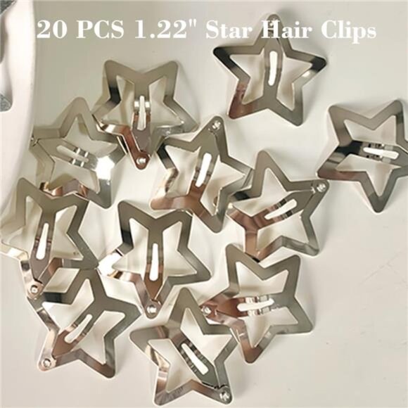 Silver Star Hair Accessories - Non-Slip Metal Snap Clips and Barrettes-20 PCS - Picture 5 of 5